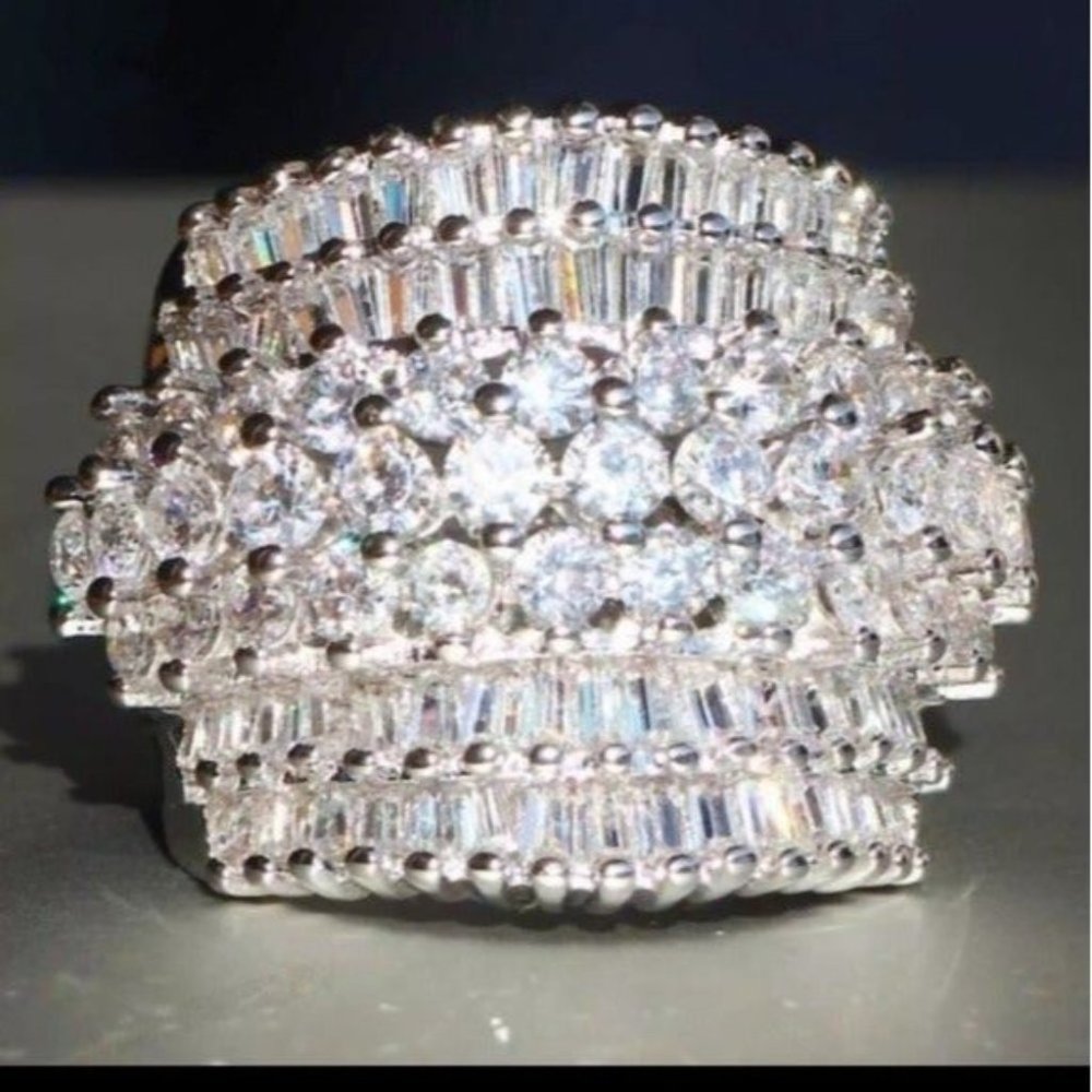 ***SILVER ROUND DIAMOND PAVE WIDE BAND Ring - Picture 1 of 4